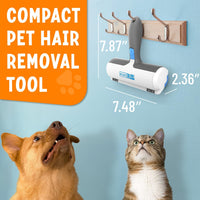 Pet Hair Removal Tool W/Fur Trapping Compartment and Detachable Handle, 60% Smaller Storage Size, Reusable Shedding Roller, Cat and Dog Hair Remover for Car, Furniture, Carpet (Gray/White)