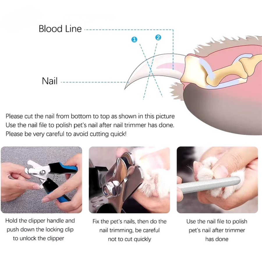 Professional Pet Nail Clipper with Safety Guard Stainless Steel Scissors Cat Dog for Claw Care Grooming Supplies Size Fits