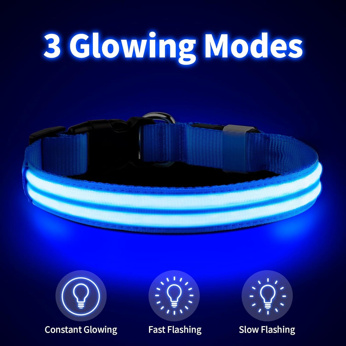 LED Dog Collar Flashing Light up Dog Collar 100% Waterproof Rechargeable Safety Adjustable Pets Collar Increased Visibility Super Bright for Small Medium Large Dog - Blue - S