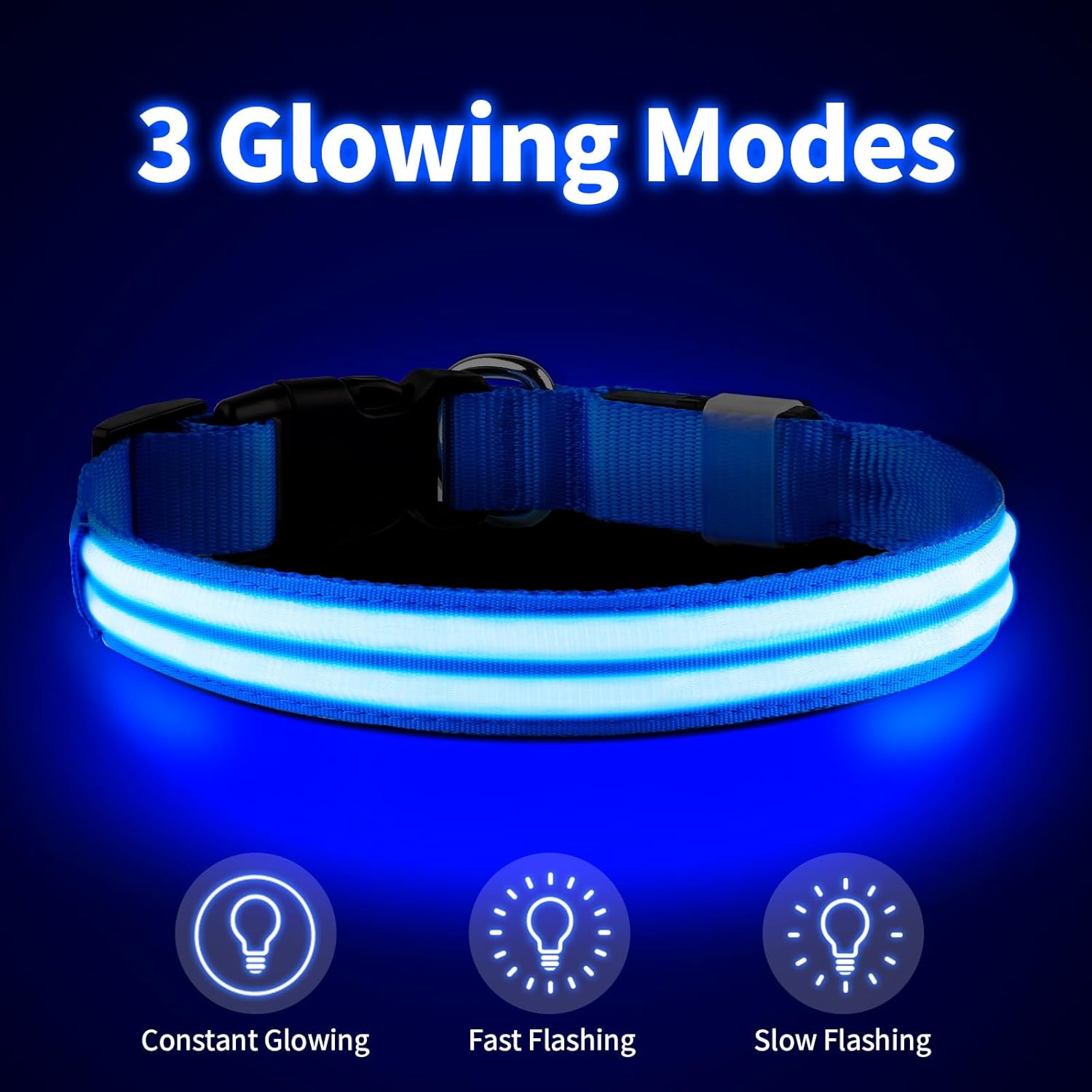 LED Dog Collar Flashing Light up Dog Collar 100% Waterproof Rechargeable Safety Adjustable Pets Collar Increased Visibility Super Bright for Small Medium Large Dog - Blue - S