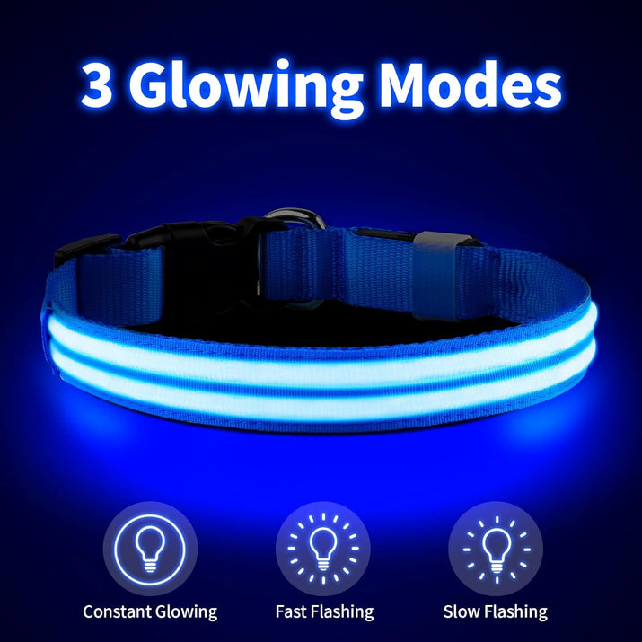 LED Dog Collar Flashing Light up Dog Collar 100% Waterproof Rechargeable Safety Adjustable Pets Collar Increased Visibility Super Bright for Small Medium Large Dog - Blue - S
