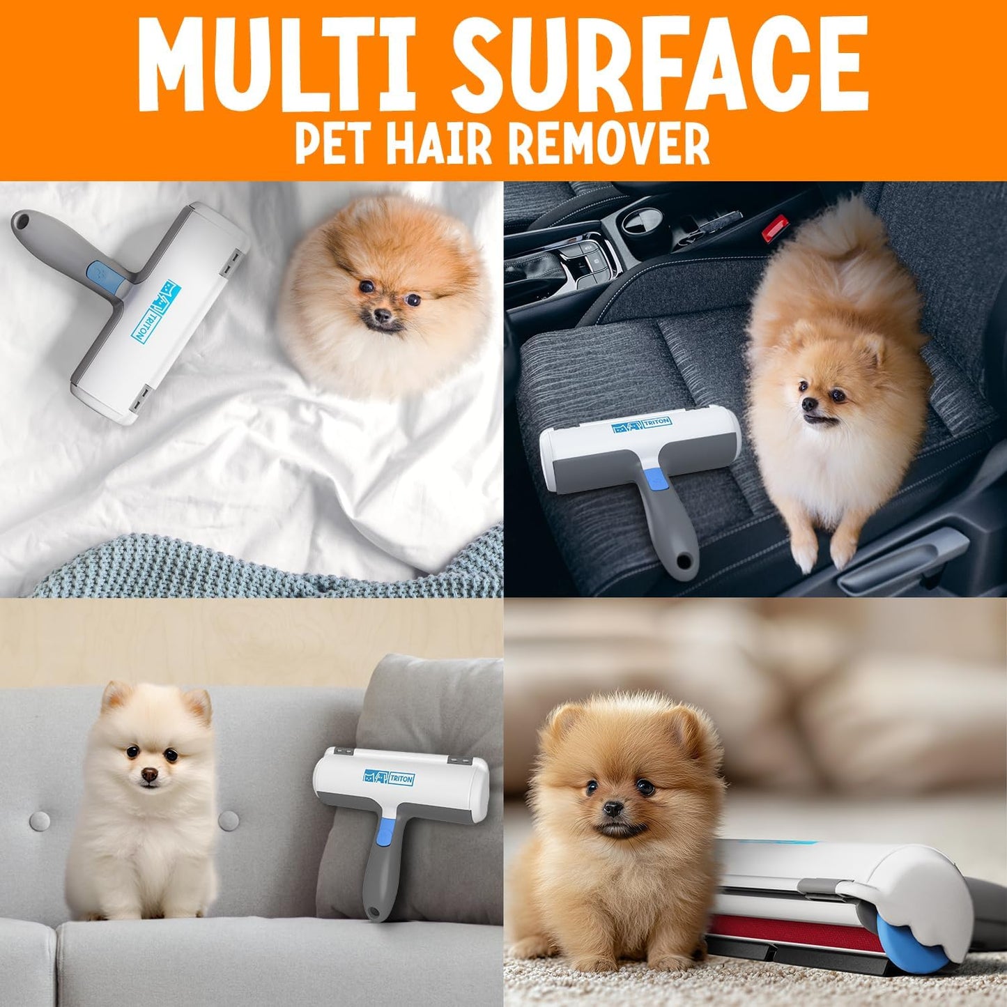 Pet Hair Removal Tool W/Fur Trapping Compartment and Detachable Handle, 60% Smaller Storage Size, Reusable Shedding Roller, Cat and Dog Hair Remover for Car, Furniture, Carpet (Gray/White)